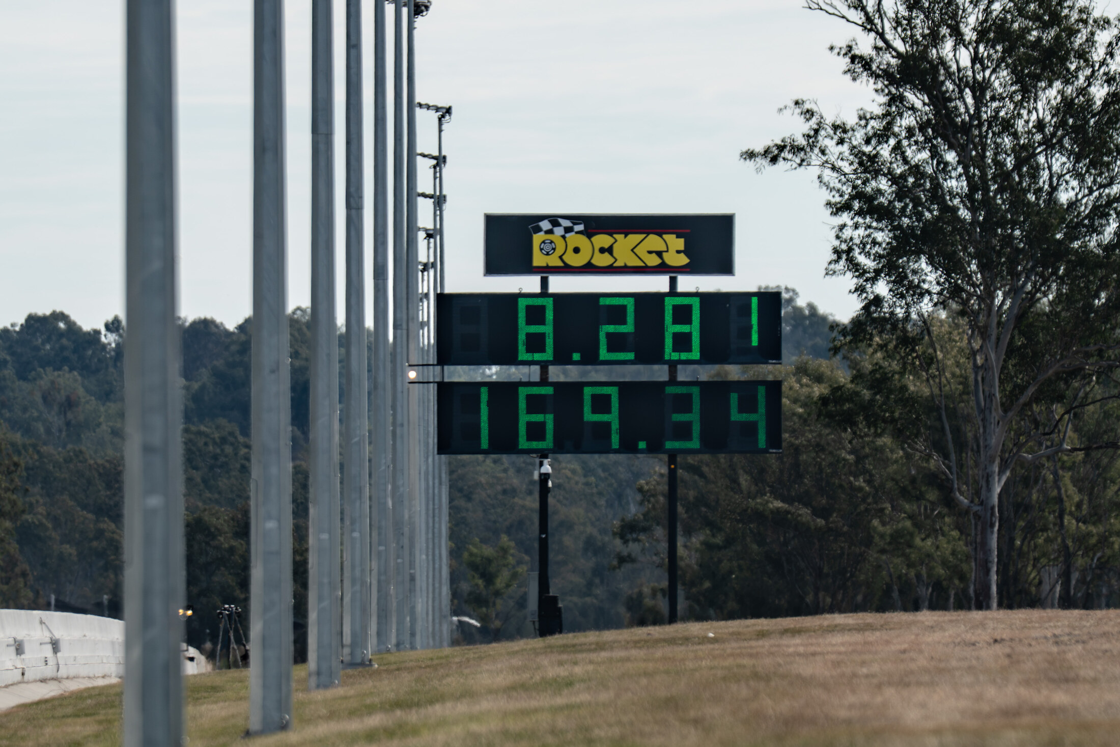 Timeboard showing 8.21 seconds at 169.34 mph